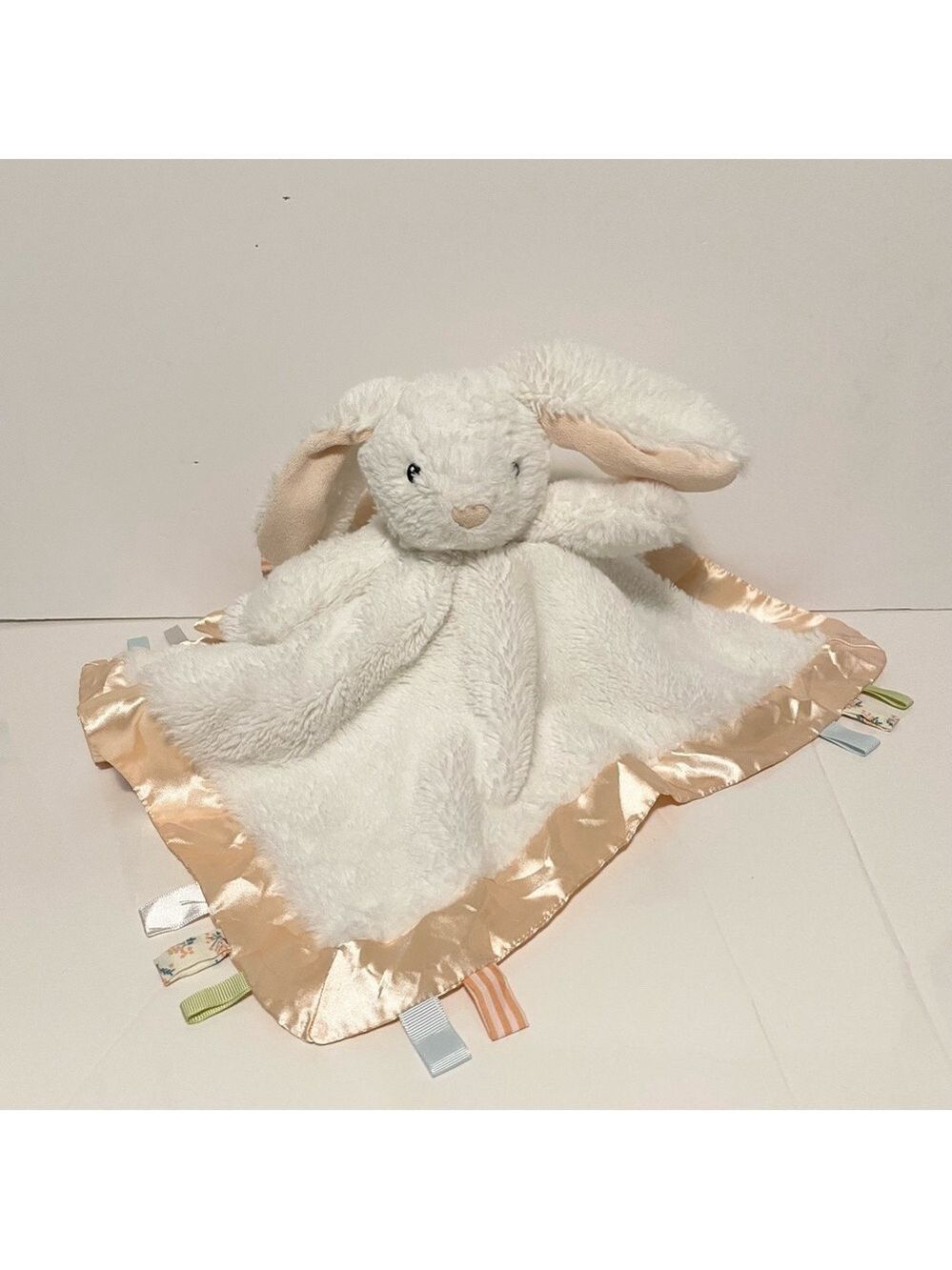 Manhattan Toy Bunny Lovey WhitePlush Flower Satin Baby Security Blanket 2020 17”